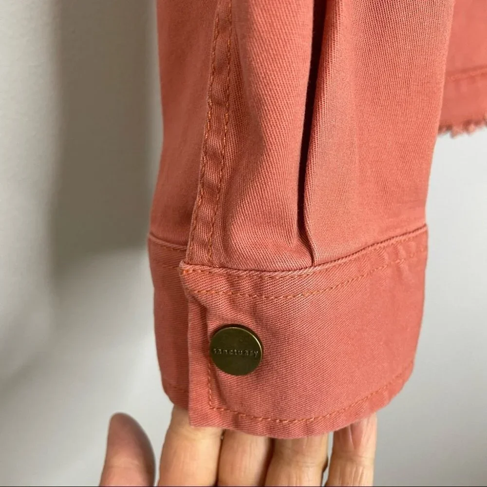 Sanctuary Dusty Rose Frayed Hem Snap Down Jean Shirt Jacket - Picture 5 of 8